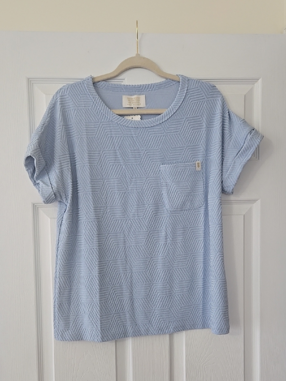 NWT Simply Southern Light Blue Textured Terry Clothe Pocket Tee